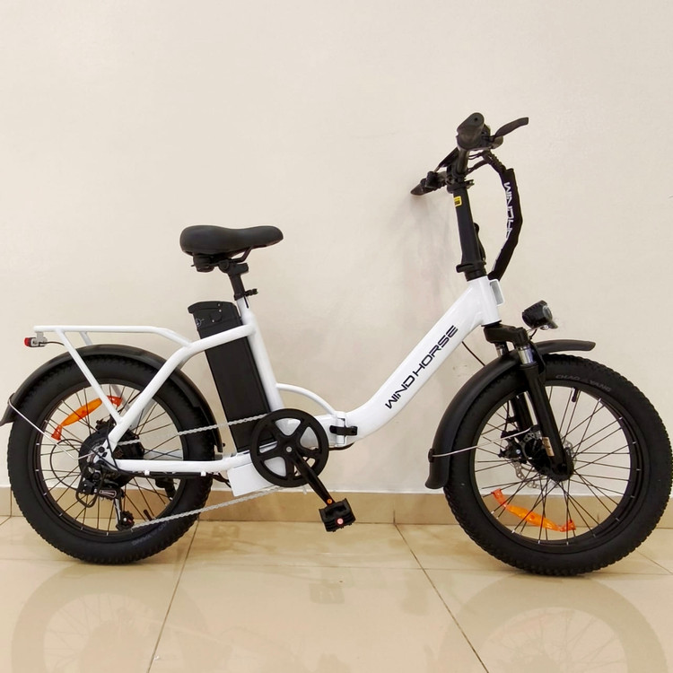 دوچرخه برقی تاشو آفرود تایر پهن WIND HORSE ( استاندارد انگلیس ) مدل W4B رنگ سفید